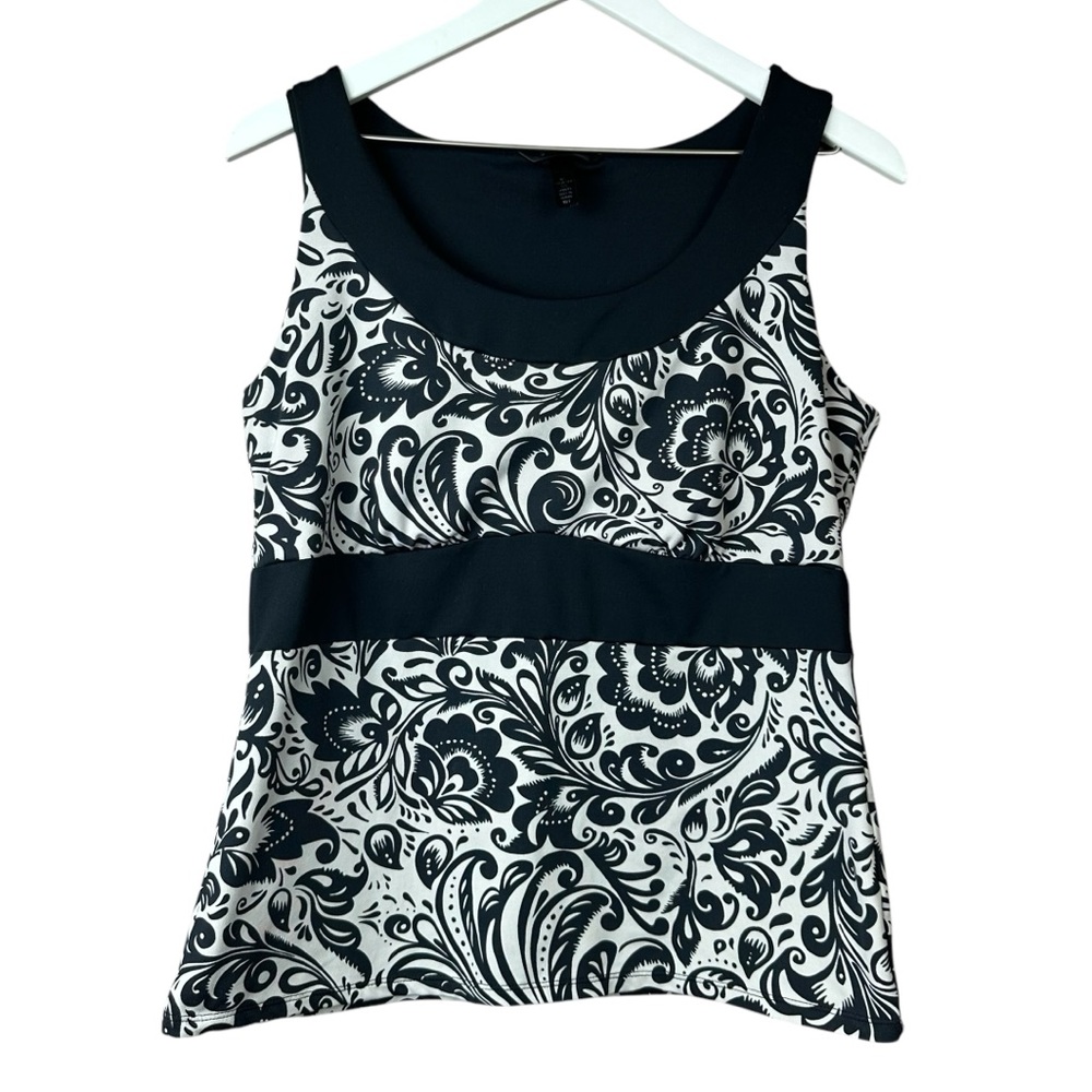 Soma Black White Floral Tankini Swim Top Women Sz M